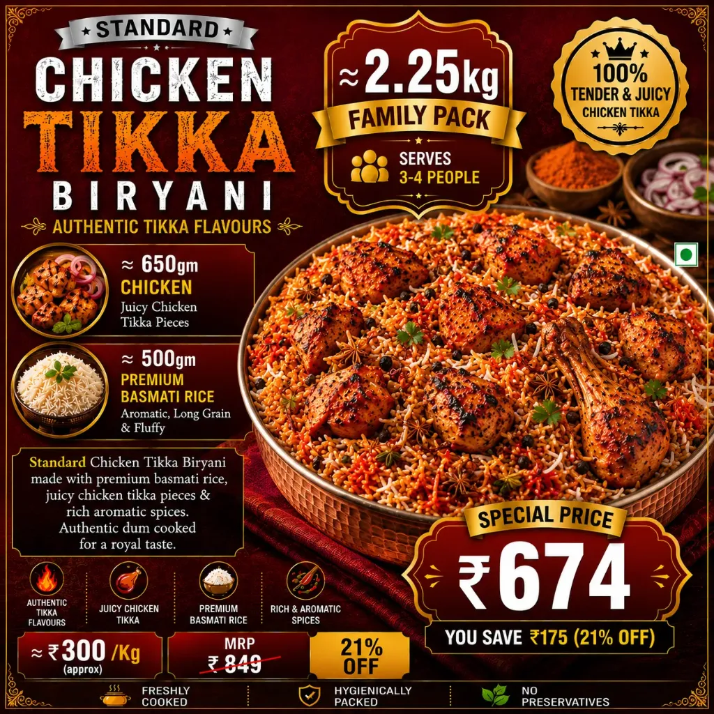 Chicken Tikka Biryani (Non-Boneless, Standard)
